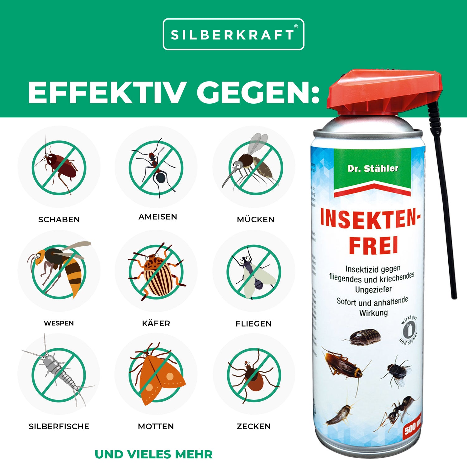 Effektives Insekten-Frei-Spray: Sofortwirkendes Universal-Insektizid gegen fliegende und kriechende Insekten im Haus - Silberkraft