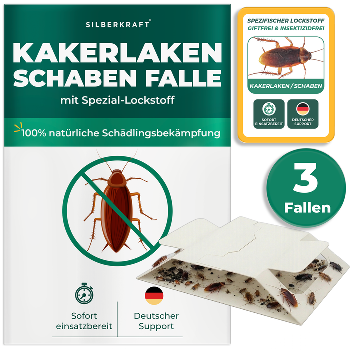 3 x Kakerlakenfalle mit integriertem Spezial-Lockstoff – gezielte Anlockung von Schaben und Kakerlaken ohne Insektizide