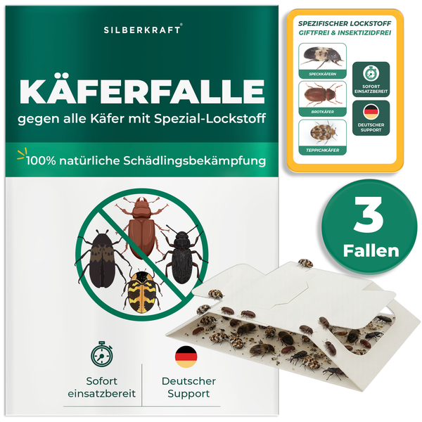 Silberkraft 3x pułapka na chrząszcze ze specjalnym atraktantem - pułapka samoprzylepna na chrząszcze, wolna od biocydów, wolna od środków owadobójczych i gotowa do natychmiastowego użycia