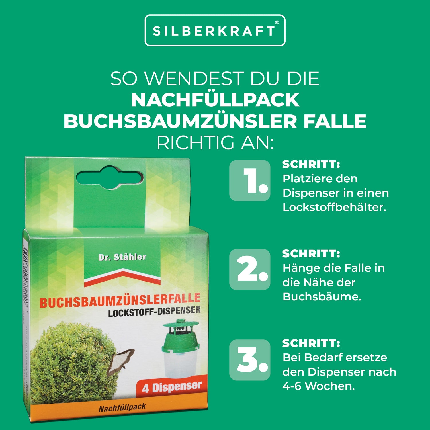 Nachfüllpack Buchsbaumzünsler-Falle: Einfaches und schnelles Nachfüllen - Silberkraft
