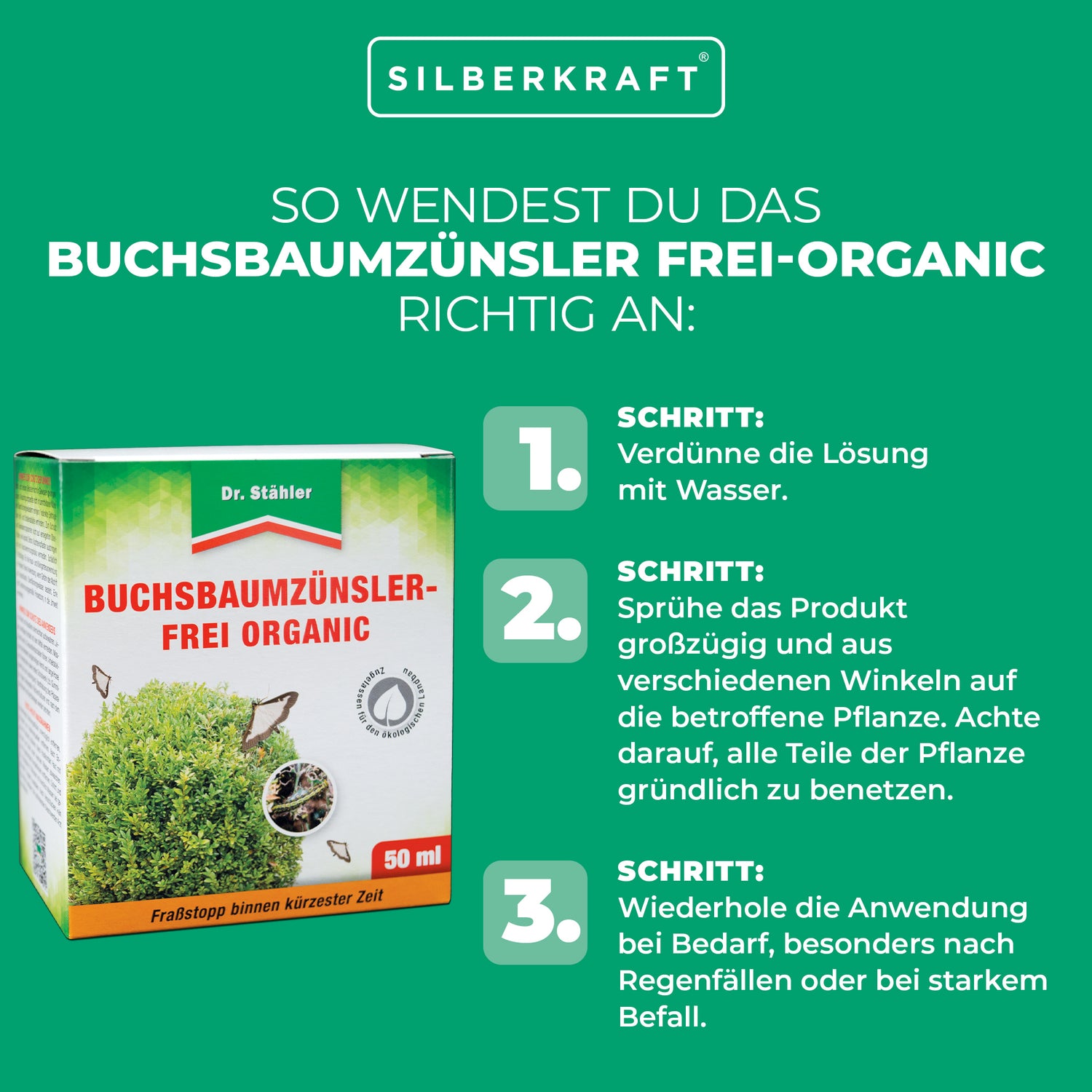 Buchsbaumzünsler-Frei Organic: Schützt effektiv vor Schadinsekten - Silberkraft