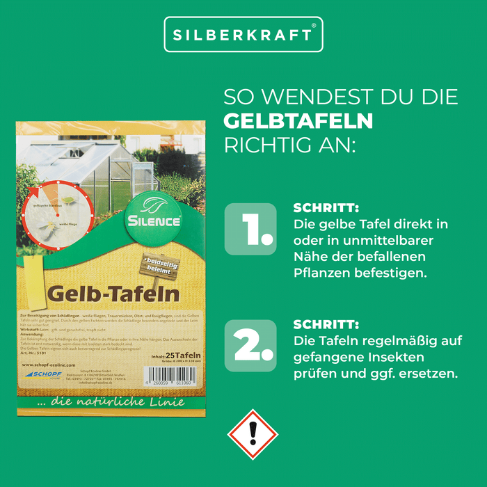 Silence Gelbtafeln (groß): Optimales Monitoring gegen weiße Fliegen, Trauermücken und Blattläuse - Silberkraft