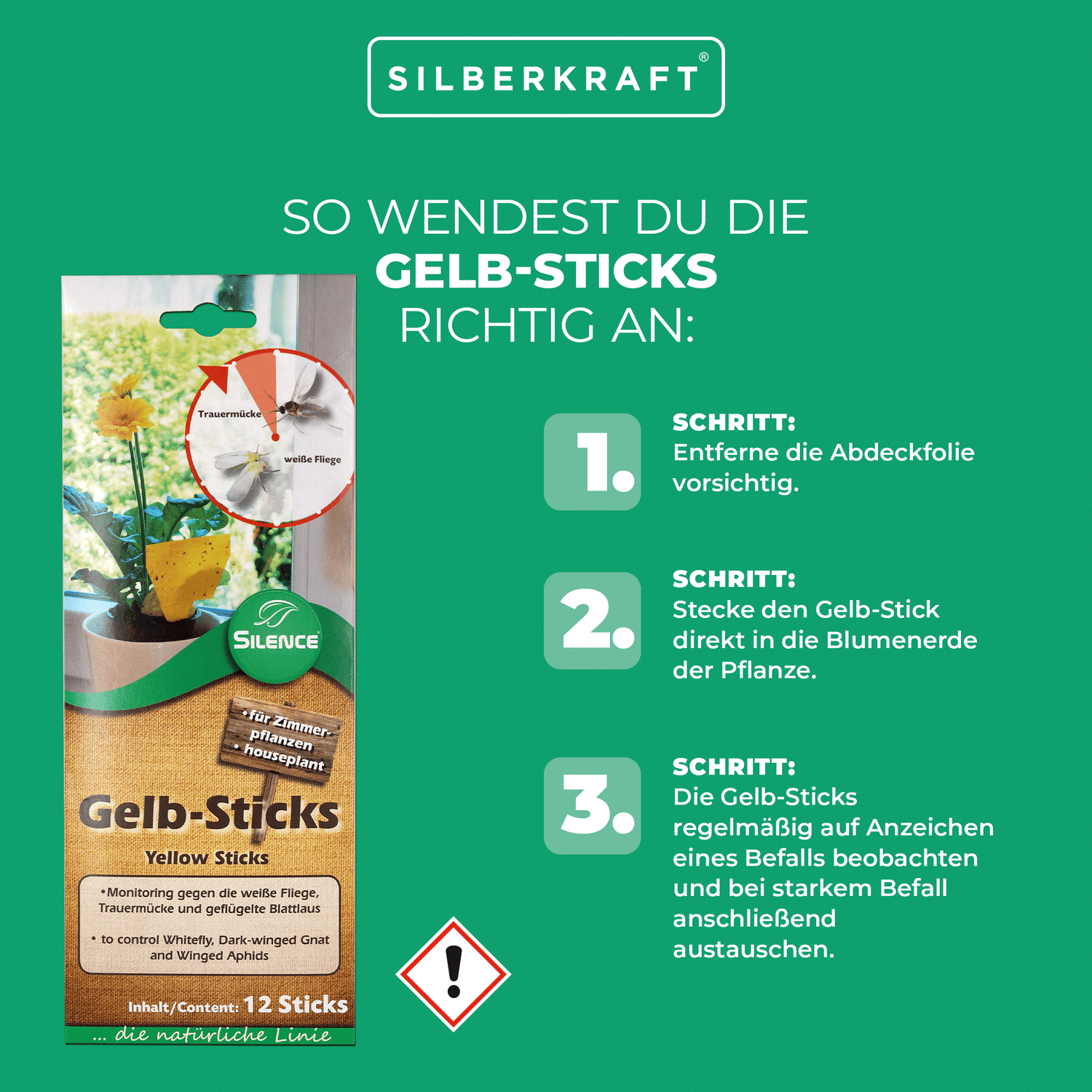 Silence Gelb-Sticks: Effektives Monitoring gegen die weiße Fliege, Trauermücke und Blattlaus - Silberkraft