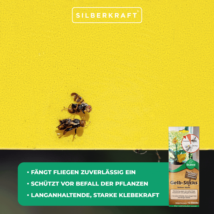 Silence Gelb-Sticks: Effektives Monitoring gegen die weiße Fliege, Trauermücke und Blattlaus - Silberkraft