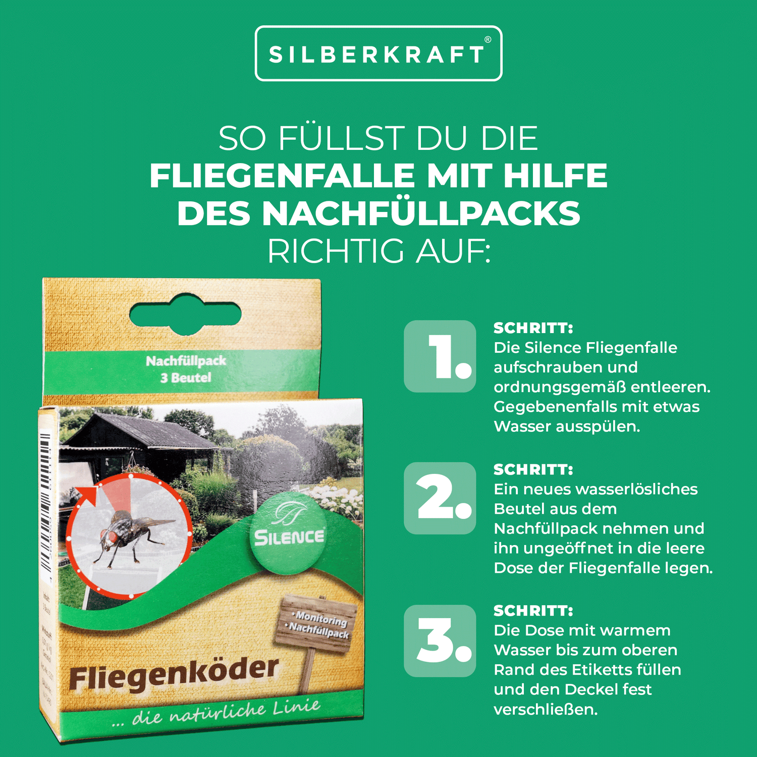 Silence Fliegenfalle Nachfüllpack: zur Wiederbestückung der Silence Fliegenfalle - Silberkraft
