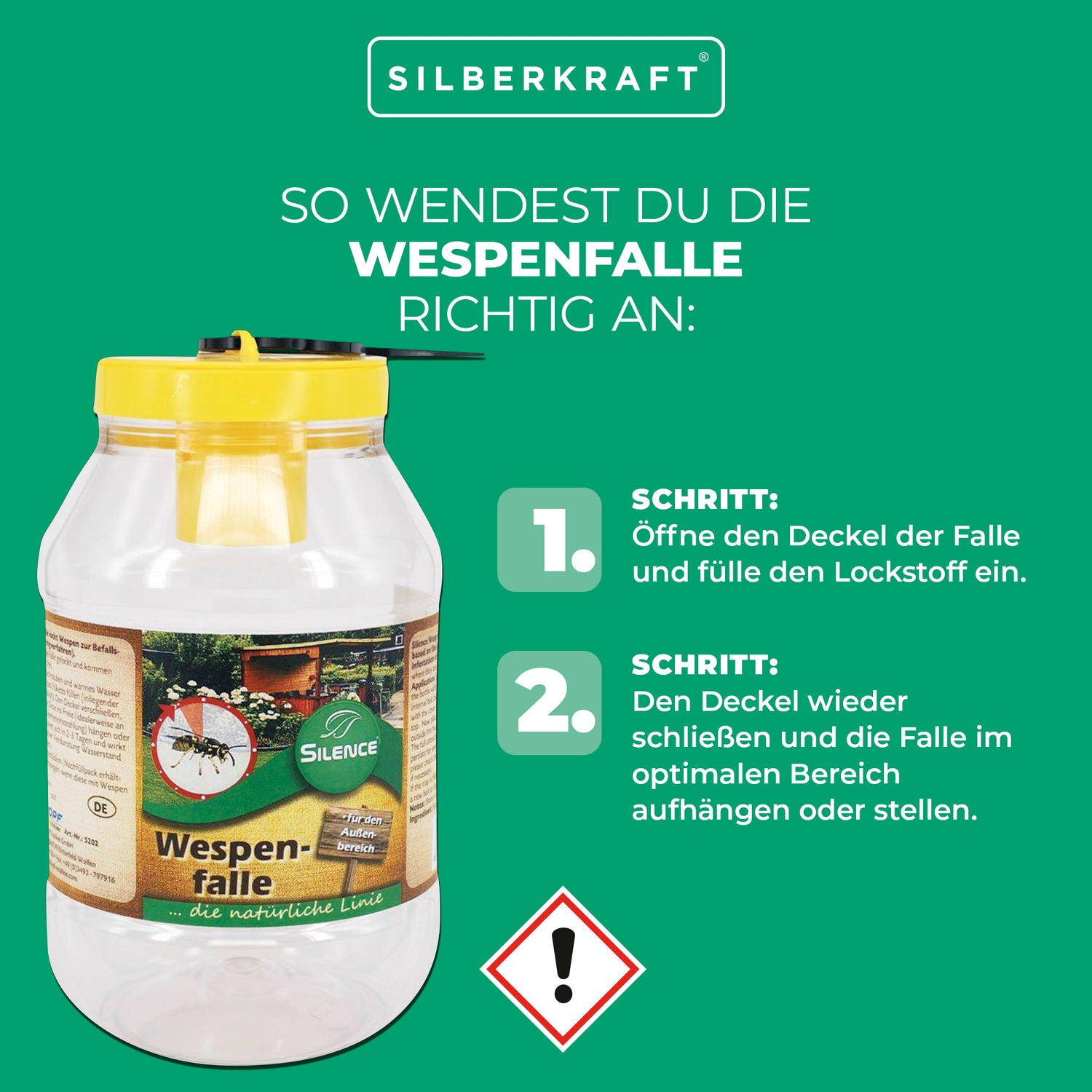 Silence Wespenfalle: gebrauchsfertiger Lockduft zum optimalen Wespenschutz - Silberkraft