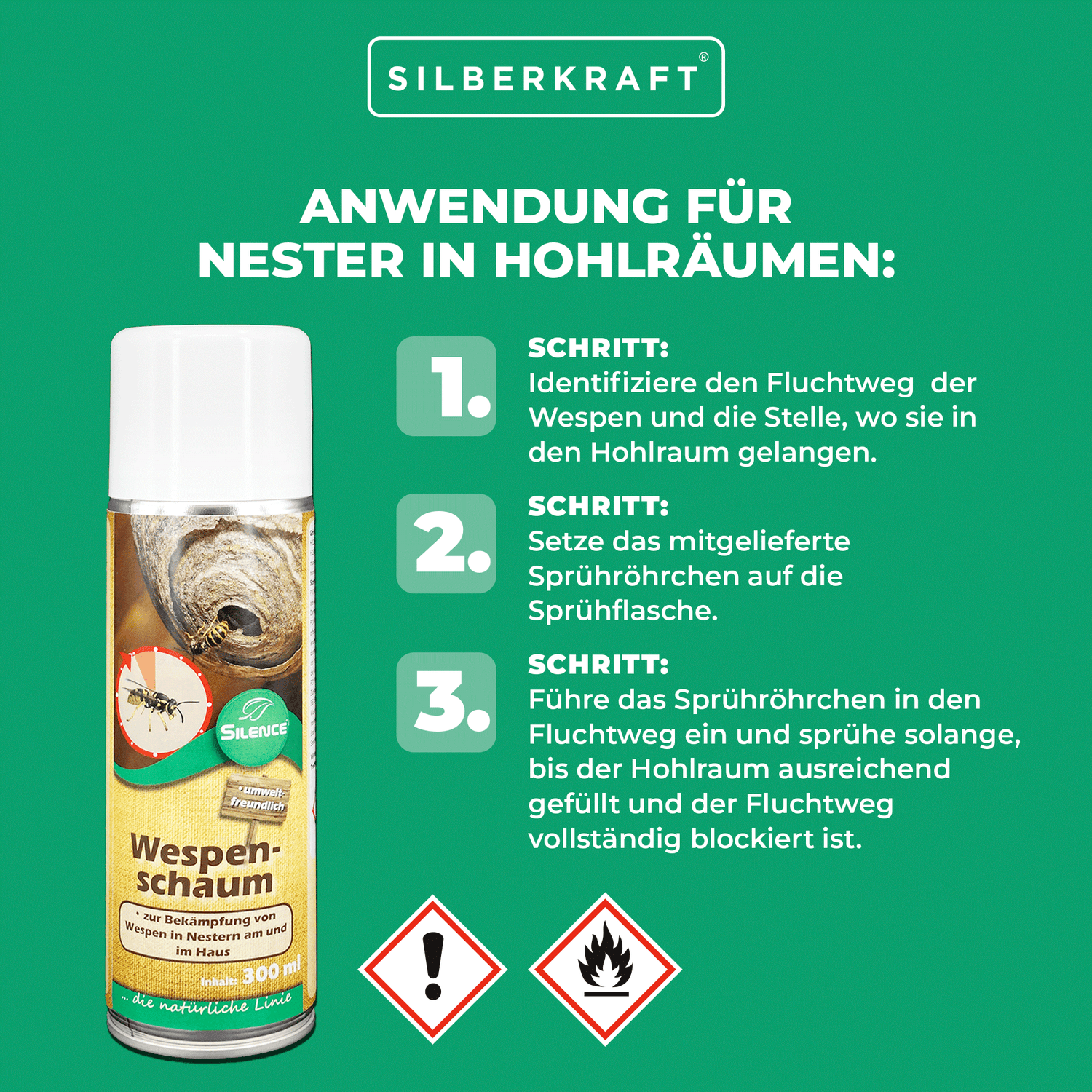 Silence Wespenschaum: Gebrauchsfertiger Schaum zur Bekämpfung von Wespennestern - Silberkraft