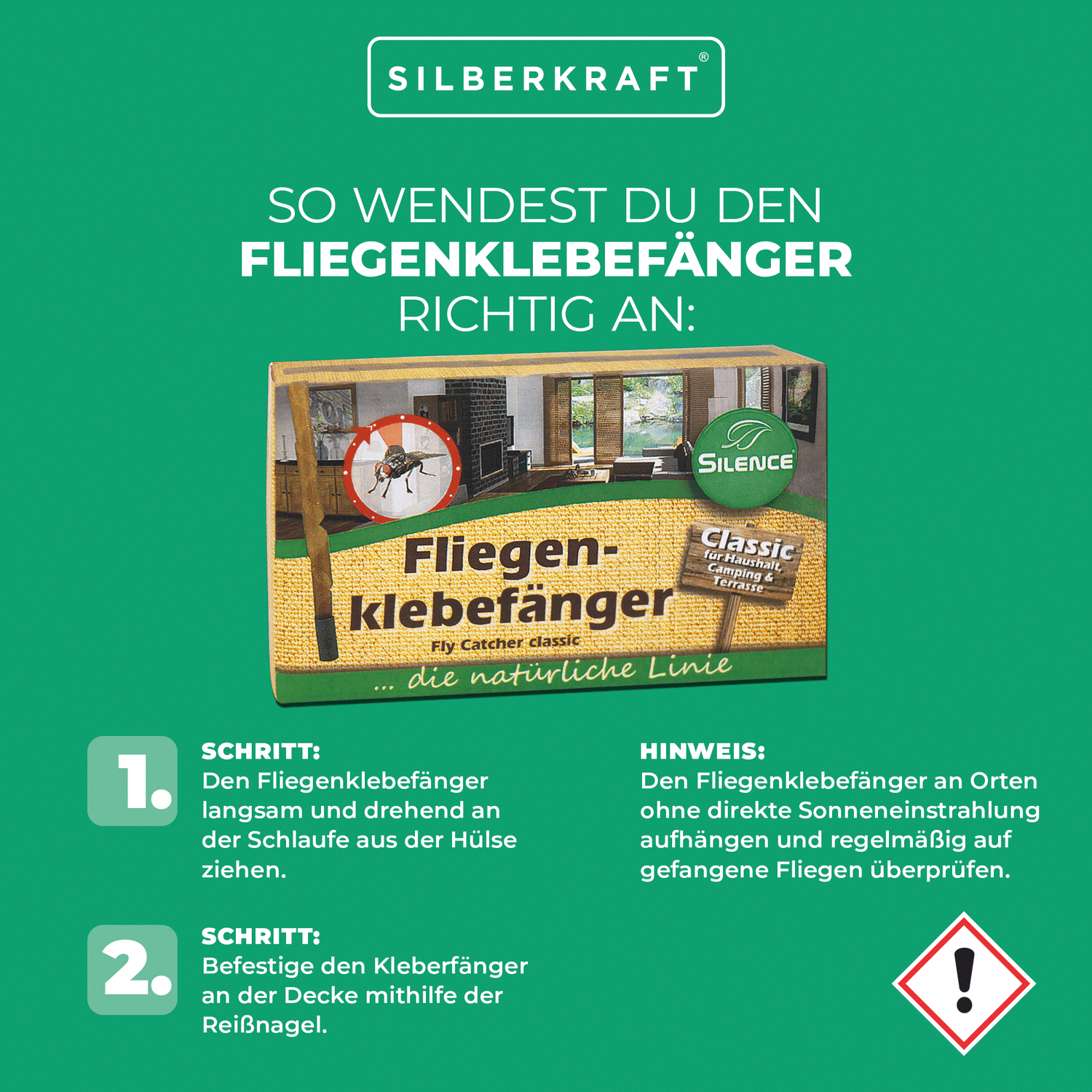 Silence Fliegenklebefänger: Klassischer Fliegenfänger mit einzigartiger Lockwirkung - Silberkraft