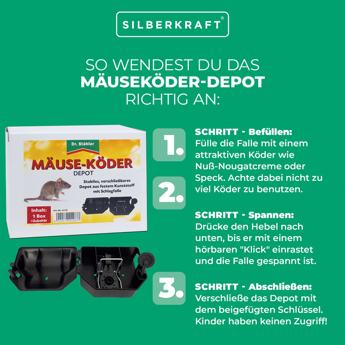 Mäuseköder-Depot mit Schlagfalle für Haus und Garten - Silberkraft