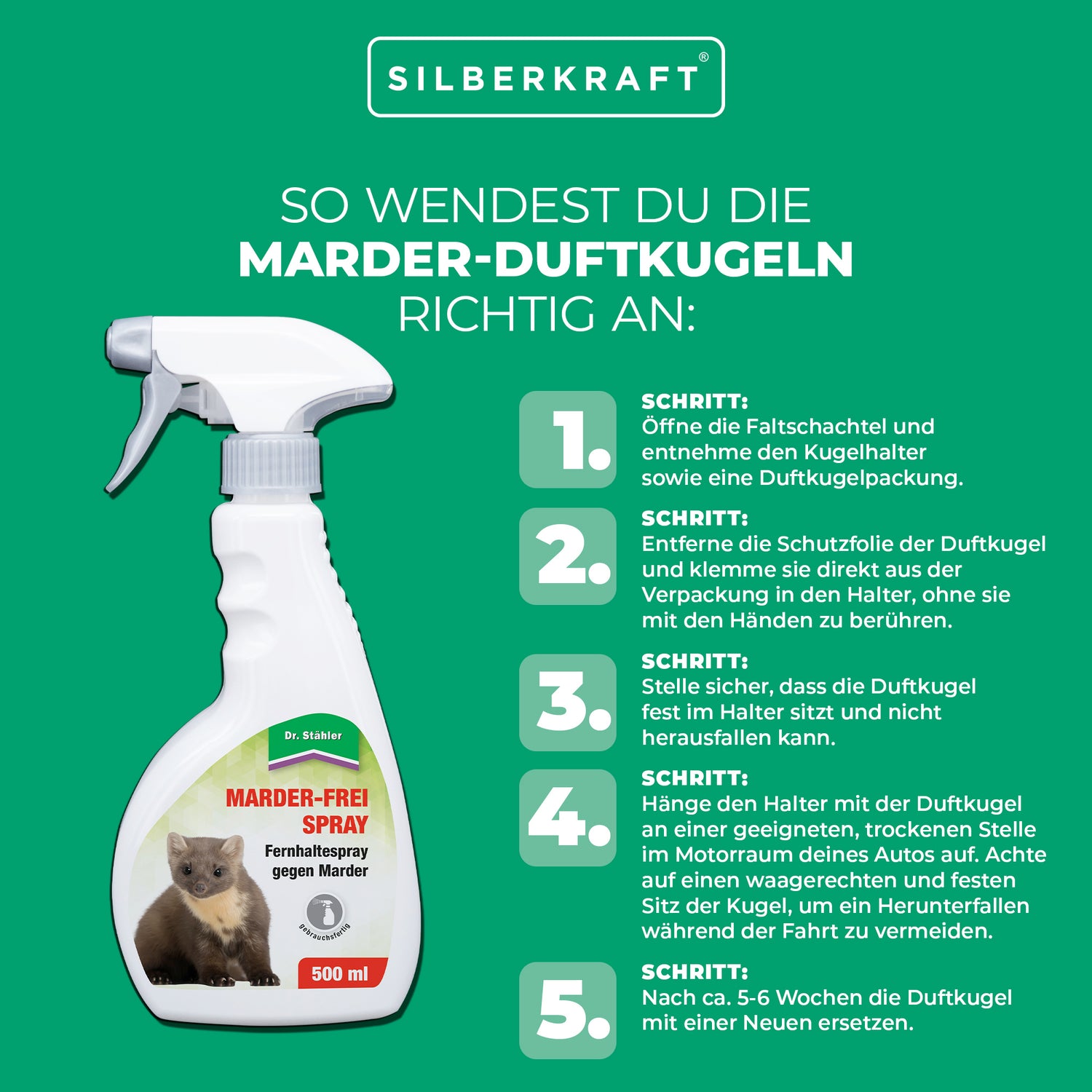 Marder-Frei Spray: Hochwirksamer Marderschutz für Haus und Auto - Silberkraft