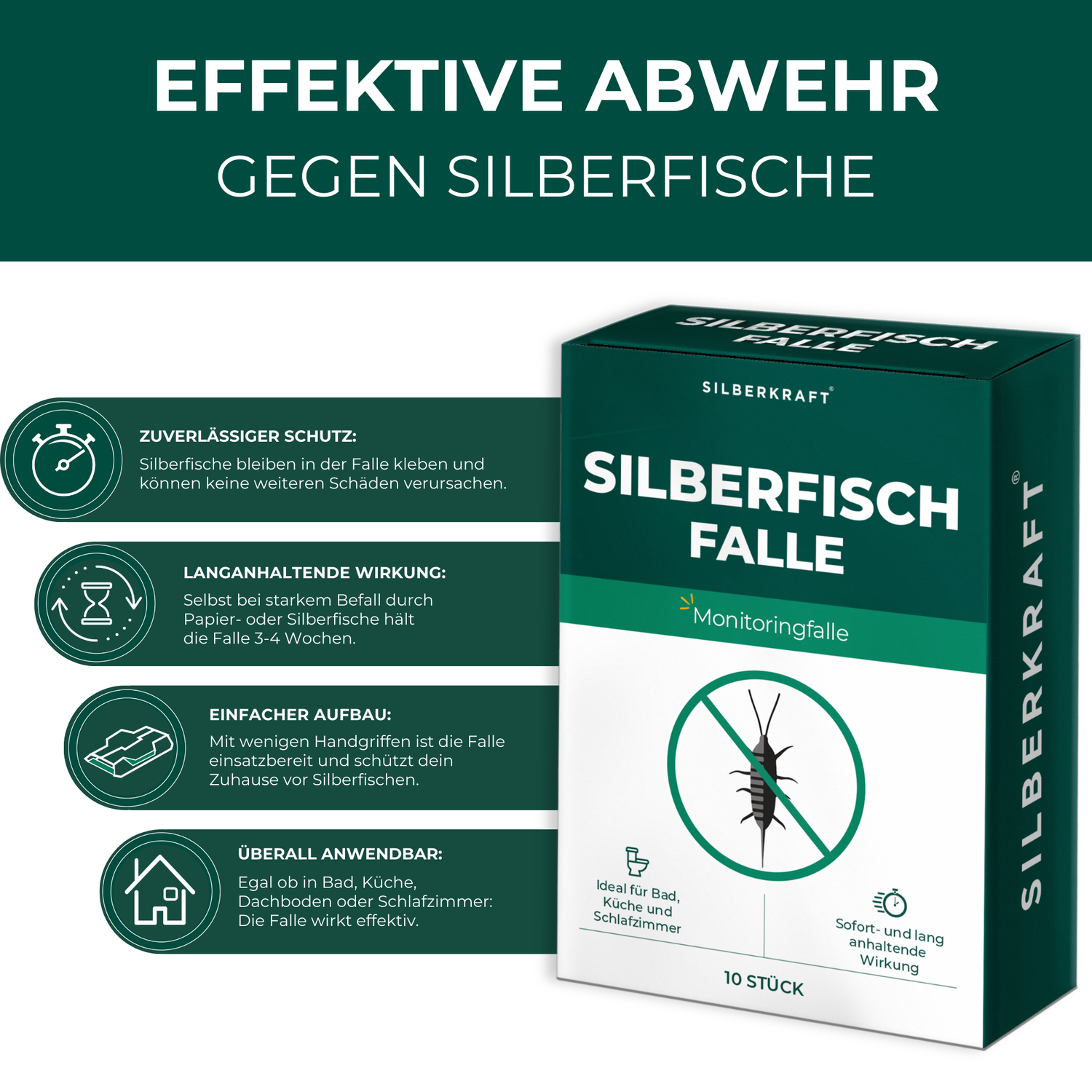 Silberfischfallen Silberfische & Papierfische bekämpfen 10 Stück - Silberkraft