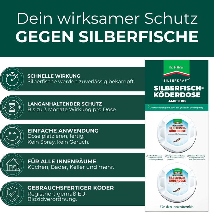Silberkraft Silberfisch-Köderdose AMP 9 RB von Dr. Stähler – schnelle Wirkung, bis zu 3 Monate Schutz, einfache Anwendung ohne Spray und Geruch, für alle Innenräume