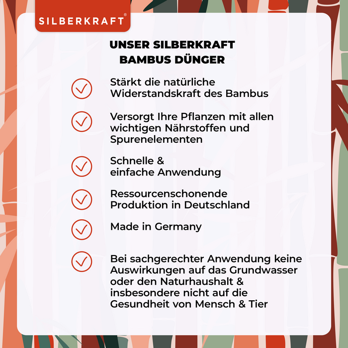 Bambusdünger - Mineralischer NPK Flüssigdünger mit Stickstoff - Dünger für Bambus - Bambus düngen - Silberkraft