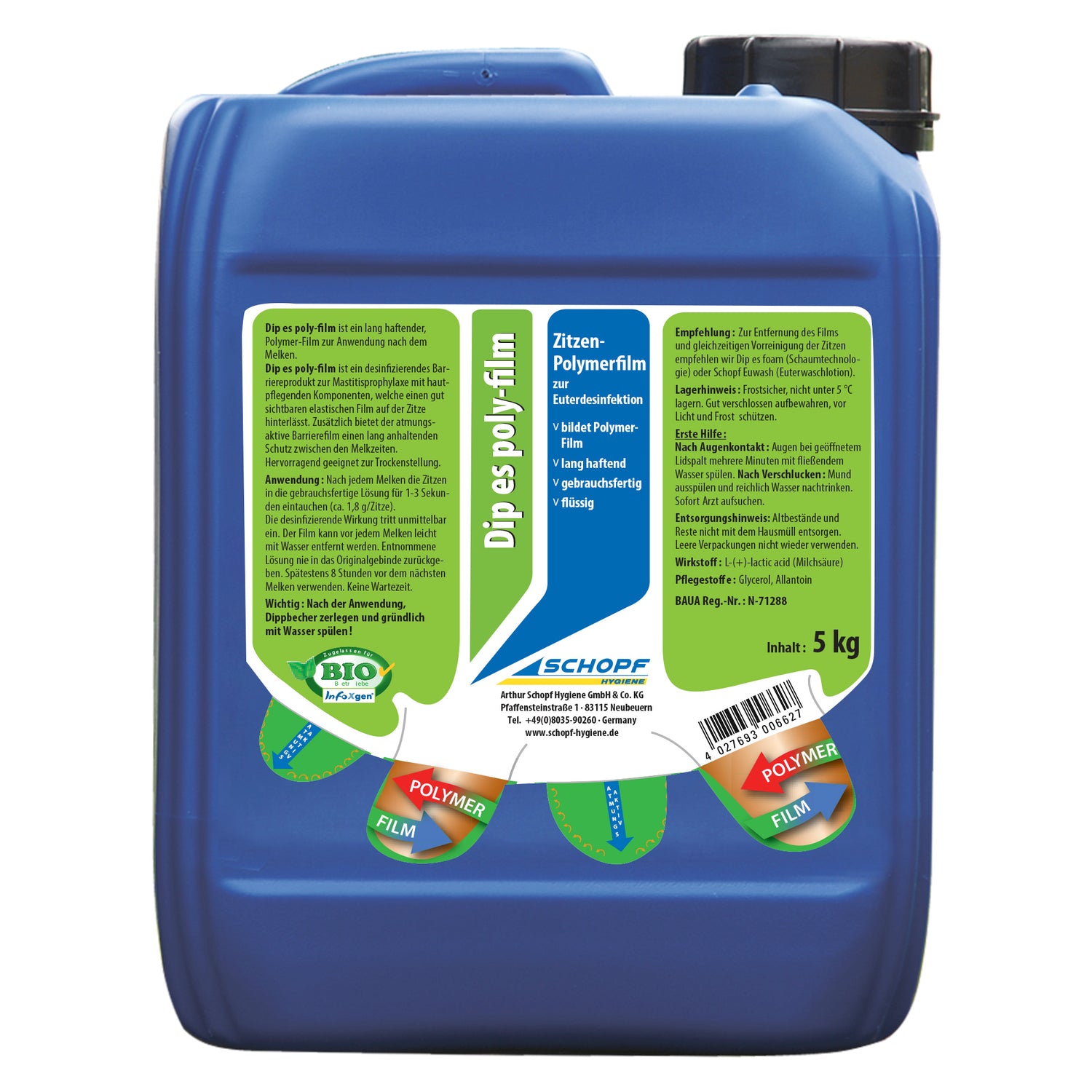 Dip es poly-film: Langhaftender Polymerfilm zur Euterdesinfektion und Mastitisprophylaxe