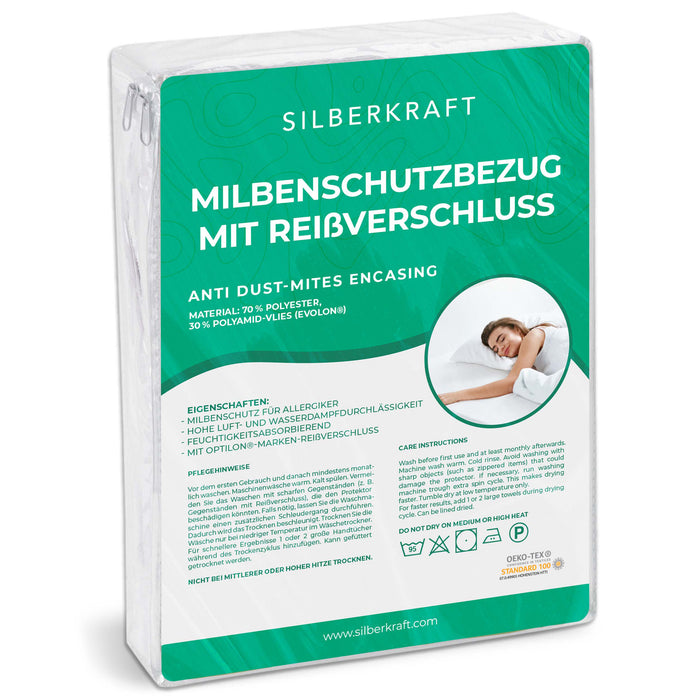 Anti-Milben-Bezug - Matratzenvollschutz mit Reissverschluss - Silberkraft
