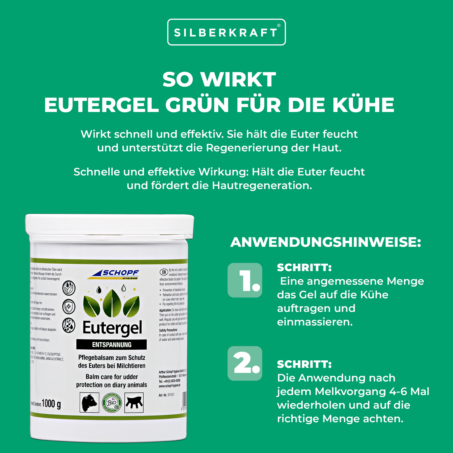 Eutergel grün: Schützendes Pflegebalsam für Kühe - Silberkraft