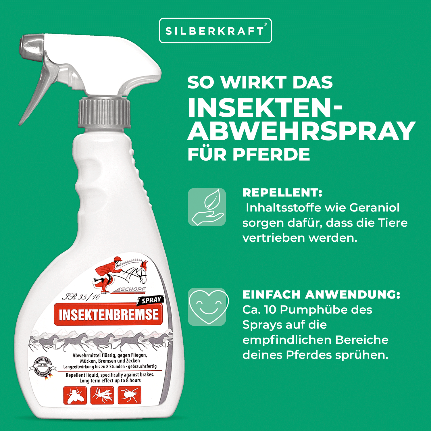 Insekten-Abwehrspray für Pferde: Effektiver Schutz vor Mücken, Bremsen und Zecken - Silberkraft