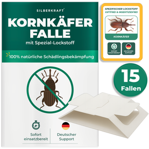 15xKornkäferfalle mit integriertem Spezial-Lockstoff von Silberkraft – biozidfreie Klebefalle gegen Kornkäfer und Vorratsschädlinge