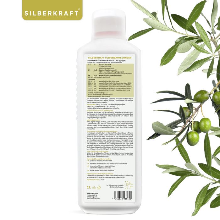 Olivenbaumdünger - Mineralischer NPK Flüssigdünger mit Stickstoff - Dünger für Olivenbäume - Oliven Dünger - Silberkraft
