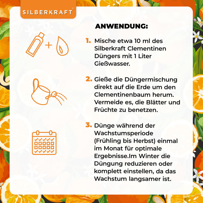 Clementinen Dünger - Mineralischer NPK Flüssigdünger mit Stickstoff - Dünger für Clementinenbäume - Mandarinen Dünger - Zitruspflanzen Dünger - Silberkraft