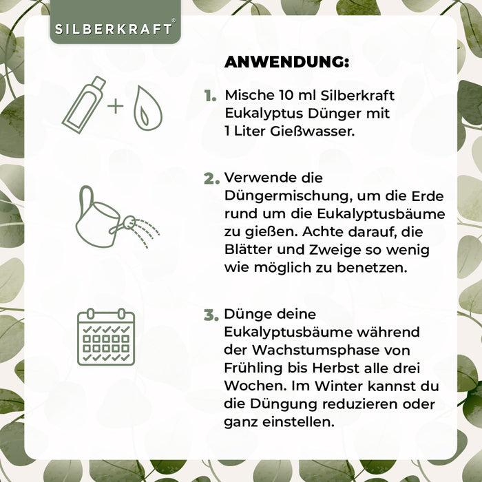 Eukalyptus Dünger - Mineralischer NPK Flüssigdünger mit Stickstoff - Dünger für Eukalyptus - Eukalyptusbaum düngen - Silberkraft