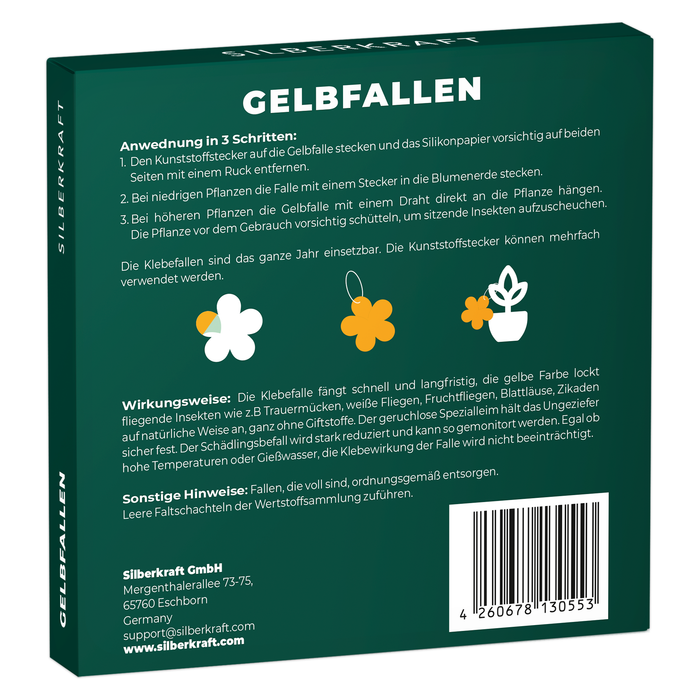 Gelbfalle Gelbtafeln Gelbsticker 12 Stück gegen Fruchtfliegen, Trauermücken, uvm. - Silberkraft