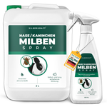 Kanister 2 litry + butelka 500 ml sprayu na roztocza dla królików/królików Silberkraft (2500 ml) do odstraszania roztoczy u królików i małych zwierząt. Biała butelka z zieloną etykietą, subtelny cytrynowy zapach oraz natychmiastowe i długotrwałe działanie. Butelka z metką z informacją „Made in Germany” i skuteczną ochroną przed roztoczami.