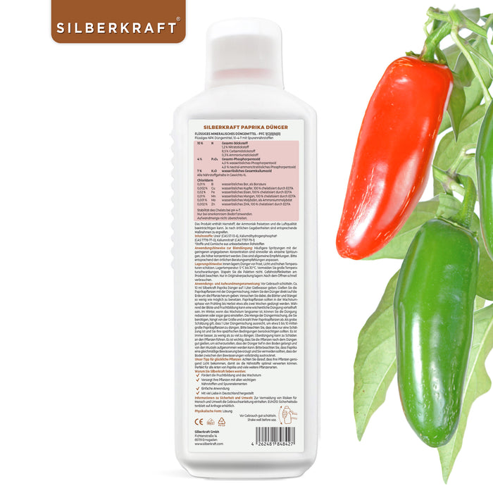 Paprika Dünger - Mineralischer NPK Flüssigdünger mit Stickstoff - Dünger für Paprika - Tomatendünger - Silberkraft