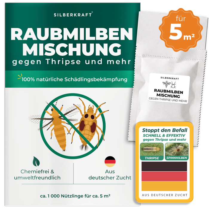Raubmilben Mischung gegen Thripse und Spinnmilben für 5 m² Pflanzenfläche – Silberkraft