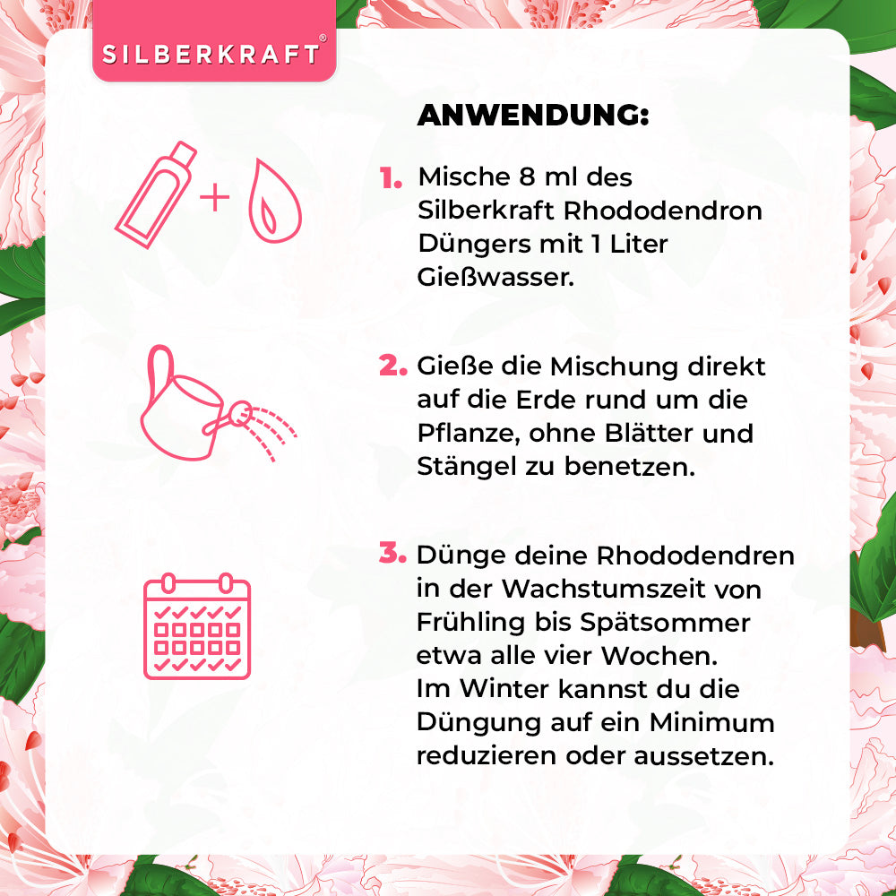 Rhododendron Dünger - Mineralischer NPK Flüssigdünger mit Stickstoff - Dünger für Rhododendren - Azaleen Dünger - Kamelien Dünger - Silberkraft