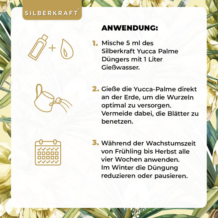 Yucca Dünger - Mineralischer NPK Flüssigdünger mit Stickstoff - Dünger für Yucca Palmen - Palmlilie düngen -  Yucca Rostrata Dünger - Silberkraft