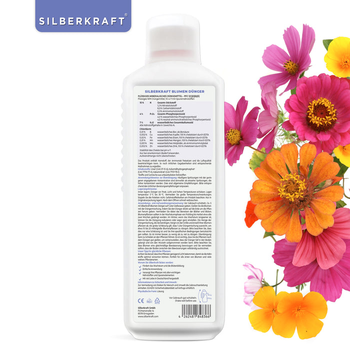 Blumendünger - Mineralischer NPK Flüssigdünger mit Stickstoff - Dünger für Blumen - Blumen Flüssigdünger - Silberkraft