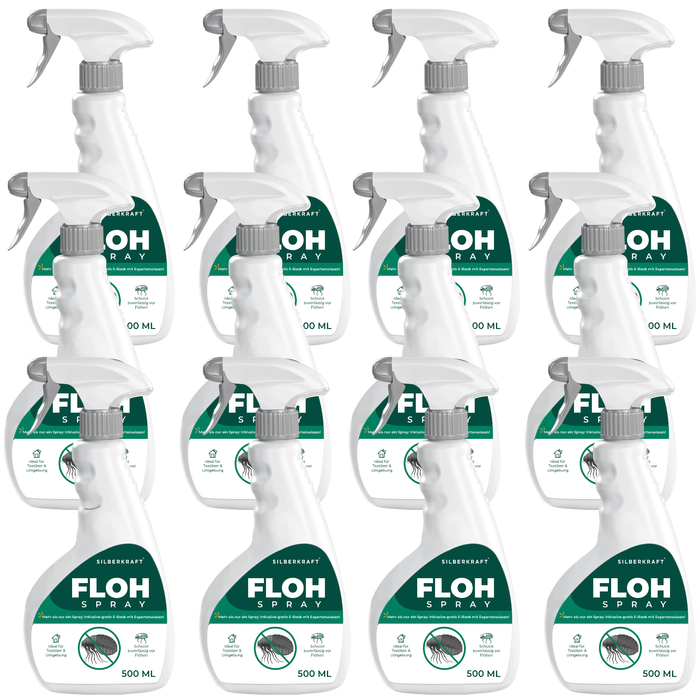 Zwölf Flaschen Floh Spray – Vorratspack