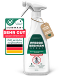 Silberkraft Bremsenspray für Pferde, 500 ml Sprühflasche mit grün-weißem Etikett, Gütesiegel „Sehr gut gegen Bremsen“ und Anhänger „Extra Stark Sofortwirkung“ – hochwirksames Mittel mit dezentem Zitronenduft, hergestellt in Deutschland