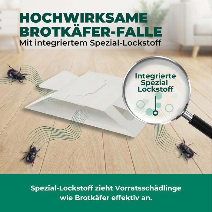 Detailansicht der Silberkraft Brotkäferfalle mit integriertem Spezial-Lockstoff zur gezielten Anlockung von Brotkäfern und Vorratsschädlingen