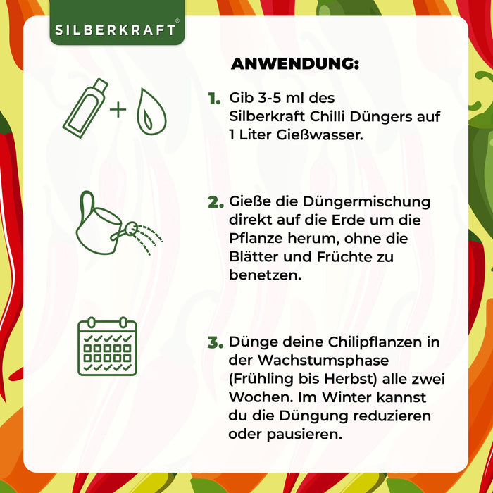 Chili Dünger - Mineralischer NPK Flüssigdünger mit Stickstoff - Dünger für Chilipflanzen - Peperoncini Dünger - Paprika Dünger - Silberkraft