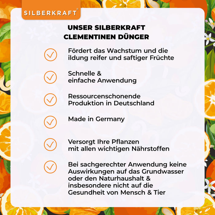 Clementinen Dünger - Mineralischer NPK Flüssigdünger mit Stickstoff - Dünger für Clementinenbäume - Mandarinen Dünger - Zitruspflanzen Dünger - Silberkraft