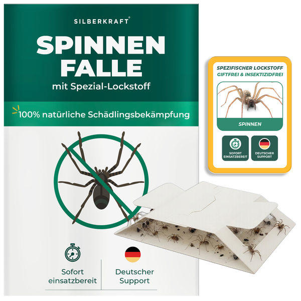 Pułapka na pająki Silberkraft ze specjalnym atraktantem - pułapka samoprzylepna na pająki, wolna od biocydów, wolna od środków owadobójczych i gotowa do natychmiastowego użycia