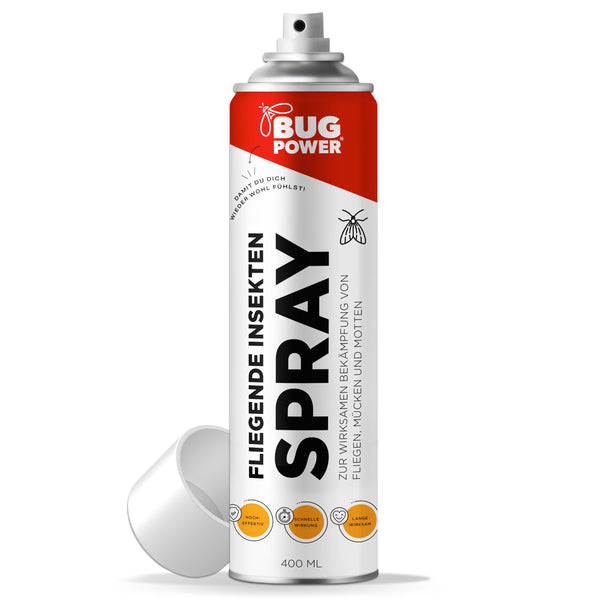 BugPower Spray na owady latające 400 ml - szerokie spektrum działania - szybkie działanie i efekt powalający - srebrna moc