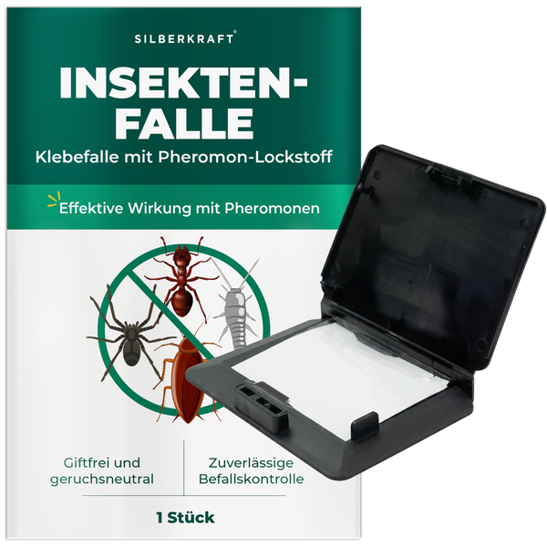 Silberkraft Insektenfalle 1 Stück – Klebefalle mit Pheromon-Lockstoff gegen Ameisen, Silberfischchen, Spinnen und Kakerlaken