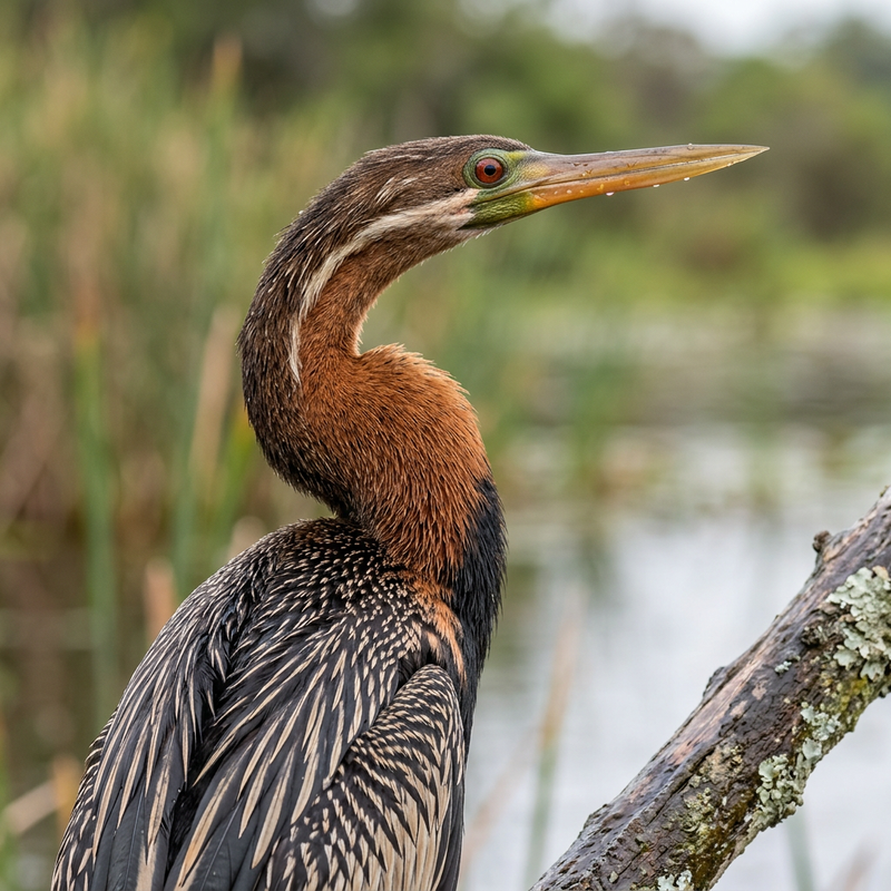 Afrikanischer Schlangenhalsvogel (Anhinga rufa), ilustracja AI