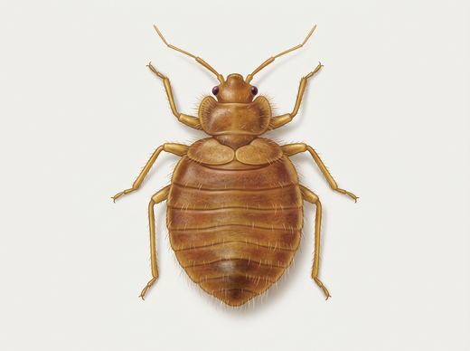 Jaskółka (Oeciacus hirundinis) z góry: mały, płasko-owalny, owłosiony brązowy błąd