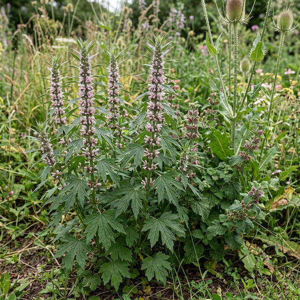 Echtes Herzgespann (Leonurus cardiaca) in Blüte im naturnahen Garten (KI-generiert)
