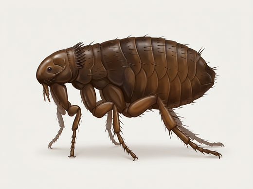 Pchła ptasia (pchła kurze, Ceratophyllus gallinae) w widoku z boku z grzebieniem szyi
