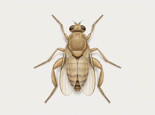 Mucha humbakowa (Phoridae) z garbatą częścią klatki piersiowej i ciemnymi oczami, widziana z góry