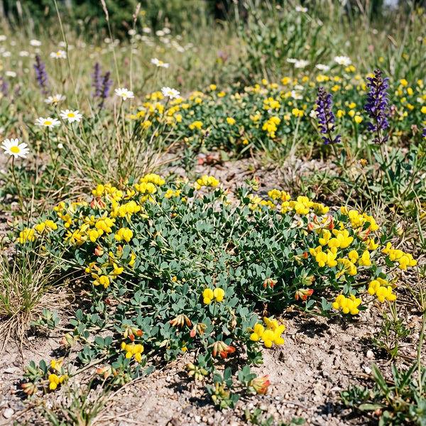 Gewöhnlicher Hornklee (Lotus corniculatus) in Blüte im naturnahen Garten (KI-generiert)