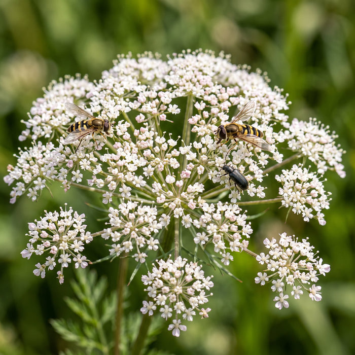 Blüte von Große Bibernelle (Pimpinella major) in Nahaufnahme (KI-generiert)