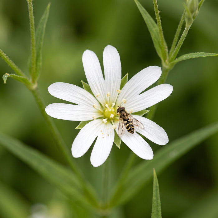 Blüte von Große Sternmiere (Stellaria holostea) in Nahaufnahme (KI-generiert)