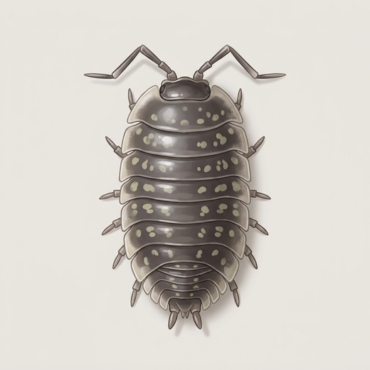 Woodlouse (Oniscus asellus) z góry z jasnymi plamami na grzbiecie