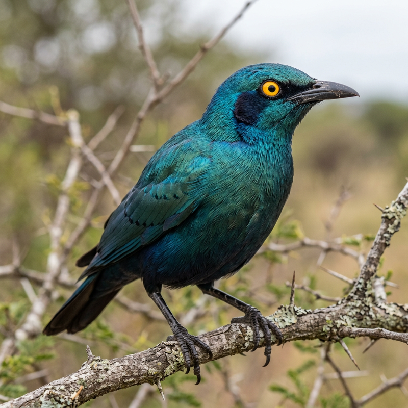 Kap-Glanzstar (Lamprotornis nitens), ilustracja AI